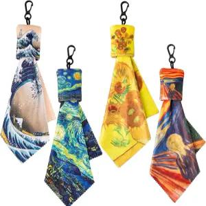 시보 안경 청소용 천 극세사 스크린 카메라 렌즈-세계 클래식 아트 디자인 양면 인쇄 4PC