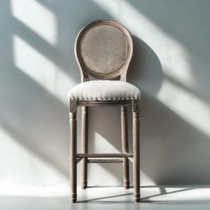 엔틱 원목 바체어 등받이의자 유럽식 라탄 홈바 빈티지 하이스툴