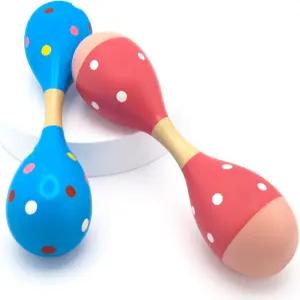 잘레니 나무 마라카스 대형 양머리 마라카 8.6인치 손 타악기 악기 장난감 세트 파티 페스티벌 카니발 2개