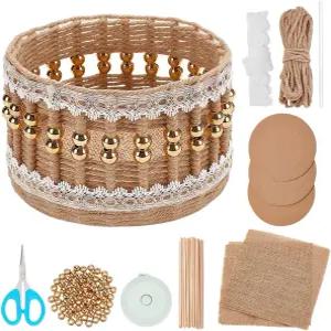 초보자용 FREEBLOSS 마크라메 코드 우븐 바구니 키트 베이지색 수납 DIY 수납함 제작 용품 침실용 레이스