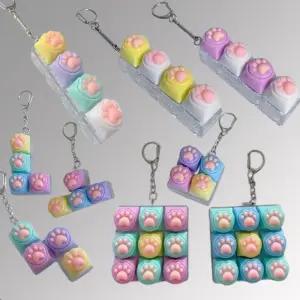 재미있는 고양이 발바닥 캐릭터 피젯 키보드 버튼 블럭 딸깍이 키캡 토이 키링 스트레스해소 장난감 키홀더