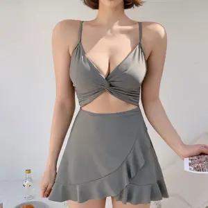 슬림핏 원피스 수영복 볼륨업 프릴스커트 패드내장 AbR9+3EaP