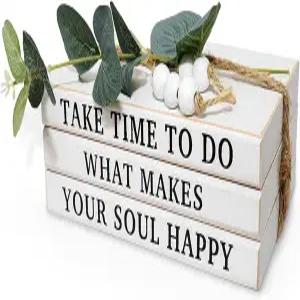 LARAINEIK 우드 장식용 화이트 북 3개 러스틱 농가 스타일 가짜 책 커피테이블 선반용 비드 태슬 및 잎