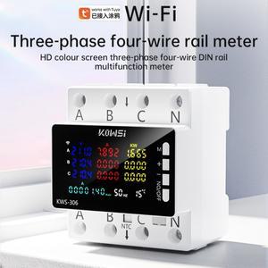 KWS-306 Tuya WIFI 전력계 전압 전류계 3상 4선 레일 에너지 측정기 APP 원격 제어 AC 85-290V 80A