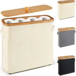 욕실용 뚜껑과 손잡이가 있는 VVTHIP 화장지 보관 바구니 대나무 접이식 홀더 보관함 미끄럼 방지 바닥