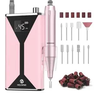 헬라이브 프로페셔널 전기 네일 드릴 45000RPM(휴대용 및 충전식) (11개의 비트 포함) 살롱 홈용 젤 성형