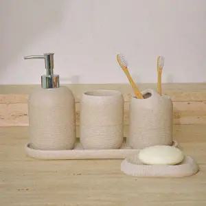 호텔 욕실 도자기 디스펜서 4종 세트 세라믹 칫솔꽂이 양치컵 비누받침 욕실 화장실 세트용품