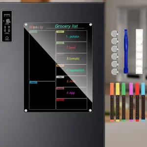 냉장고용 아크릴 마그네틱 캘린더 10 x13 블랙 냉장고 드라이 지우기 플래닝 보드 주간 플래너