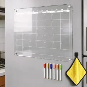 아크릴 마그네틱 드라이 이레이즈 캘린더 냉장고용 클리어 월간 화이트보드 플래너 지우기 플래닝 보드