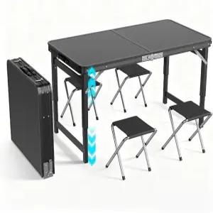 의자가 있는 마이크 휴대용 접이식 카드 테이블 높이 조절 가능한 4피트 손잡이가 알루미늄 합금 프레임
