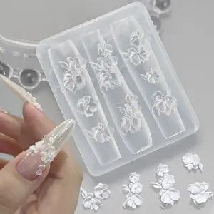 3D 젤 네일 아트 플라워 몰드 실리콘 DIY 꽃 매력 디자인 봄 여름 플로럴 스텐실 매니큐어 조각 템플릿