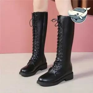 겨울용 따뜻한 레이스업 롱부츠 여성 데일리 여성롱부츠 롱부츠코디 가을롱부츠