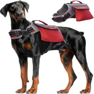 덴트런 개 하이킹 백팩 하운드 새들백팩 사이드 포켓이 있는 나일론 하네스 조끼 팩 중형 및 대형견을 위한