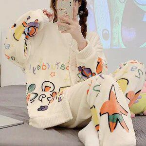 쉬블림로브 (상의+하의) 여성 극세사 패턴 수면잠옷 GWD0337