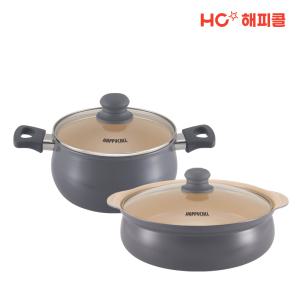 HC해피콜 친환경 세라믹코팅 아리 IH 인덕션냄비 2종B세트(양손20+테이블냄비24)