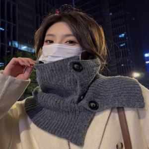 겨울 방한용 여성 심플 스타일링 베이직 버튼 넥워머 방풍 보온 트렌디 머플러 목도리