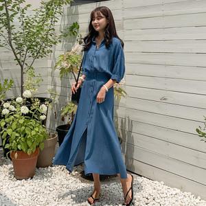 [시크릿라벨] 플레어데님셔츠롱원피스