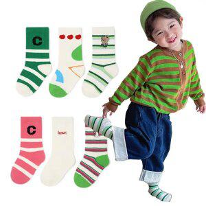 스프링 스트라이프 아동 양말 3족세트