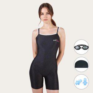 [4종세트] 베이직엘르 여성 3부 X백 더블 스트랩 반전신 실내수영복 BEF-Z101K