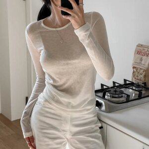 [데일리/두쫀쿠룩] 소프트 시스루 레이어드 티셔츠