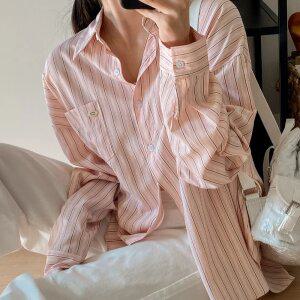 [데일리템] 사이드버튼 스트라이프 포인트 셔츠