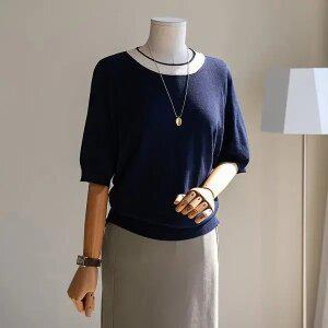 (안나앤플러스) 메이 배색 반팔 니트[니트CFQ98] 빅사이즈