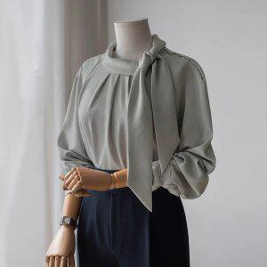 (안나앤플러스) 켈시 버튼 타이 블라우스[셔츠EC355] 빅사이즈