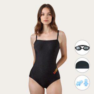 [4종세트] 베이직엘르 여성 삼각 더블 X백 로고 실내수영복 BEF-Z104K