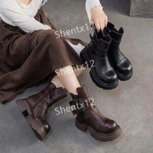 여성 소 가죽 부츠 겨울 방한 캐주얼 스트릿 패션 오리지널 신상 기모 부츠 미들 워커