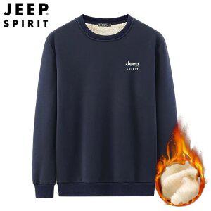 JEEP SPIRIT 양털 라운드넥 맨투맨 가을 겨울 오버핏 긴팔 티셔츠