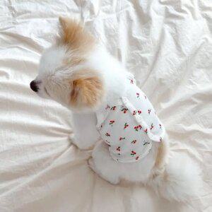 강아지옷 여름 체리 패턴 데일리 끈나시 산책 외출 실내복 S-XL