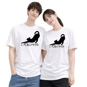 언테임드 화이트 빅고양이프린트 순면 반팔티셔츠