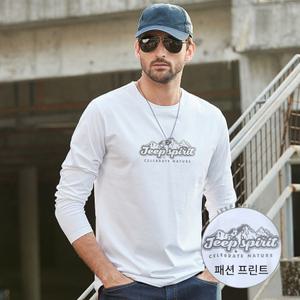 JEEP SPIRIT 남성 봄 가을 긴팔 티셔츠 프린트 라운드넥 캐주얼하고 편안함 티셔츠