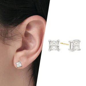 [골드피아] 14K 골드핀 사각큐 귀걸이