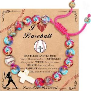 여자 청소년을 위한 도라나 소프트볼/축구/배구/농구/야구/축구 스포츠 선물 천연 스톤 비즈 크로스 팔찌