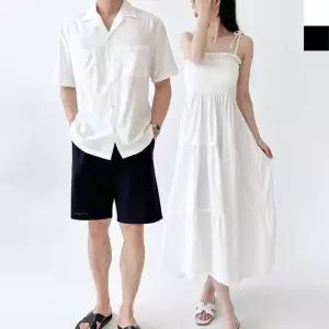 [퍼니메이커]무지 신혼여행 커플룩 세트 오버핏 셔츠 롱원피스 신혼여행커플룩 커플바캉스룩 남녀세트 커플