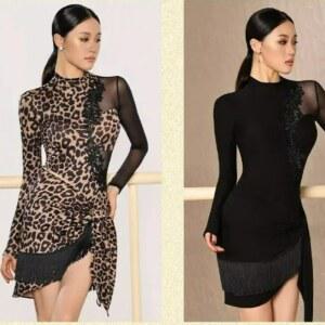 댄스복 의상 라틴 연습복 줌바 볼룸 세트 메쉬 라인 스커트 차차 공연복 살사 태슬 드레스 댄스 소매 사교