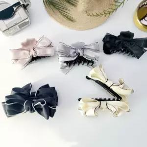 순수 국산 헤어집게핀 골지와 무지 오간자 리본 집게핀 바나나 헤어핀 2723