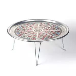 밥상 다과상 술상 찻상 옛날 양은 교자상 56CM은원형 레트로 은발상 접이식 원형은