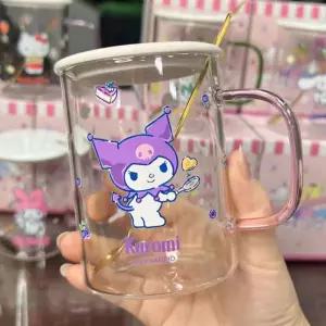 쿠로미 뚜껑 유리컵 숟가락 세트 360ml유아 물컵 아동 양수 빨대 이유식기 스텐