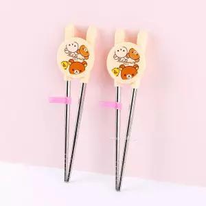 리락쿠마 스텐 교정젓가락 2P 해피 아이보리교육용 귀여운 연습용 밥상