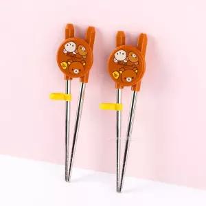 리락쿠마 스텐 교정젓가락 2P 해피 브라운연습 아이 밥상교육 교육용 귀여운 연습용