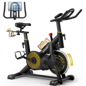 YAMO 운동 자전거, 가정용 실내 자전거 브레이크 패드/마그네틱 고정 조절 가능한 저항 무음 벨트 드라이브, 편안한 시트 쿠션이 있는 및 업그레이드된 LCD 모니터