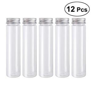 나사 캡이 달린 평평한 바닥 플라스틱 투명 시험관, 캔디 화장품, 여행용 로션 용기, 110ml, 12 개