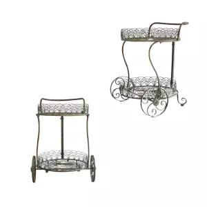 WSMall 빈티지 엔틱 철제 수레 화분대 거실화분선반 야외화분대