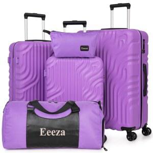 Eeeza 러기지 세트 여행 가방, ABS 하드 쉘 경량 TSA 잠금장치와 이중 회전식 탈착식 바퀴가 있는 5피스 가방(보라색, 20인치 / 24인치 28인치 DB TB)