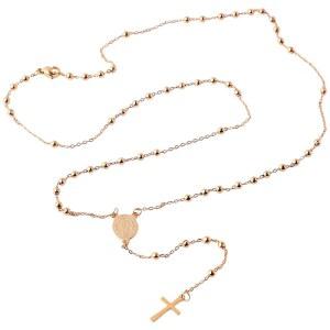 인터세션 골드 톤 스테인리스 스틸 묵주 목걸이, 성모 마리아 메달리온이 새겨진 종교 기도 구슬, 크로스 펜던트