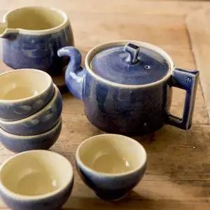 이천도자기 수공방 투톤블루 5인 다기세트 전통 찻잔 선물용 다도구