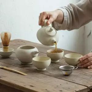 전통찻잔 이천도자기 매트 유백유 3인 다기세트 다기잔 다도 휴대용다기세트