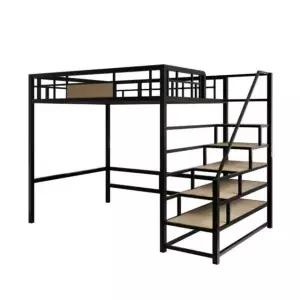 철제 침대 수납 벙커 북유럽 프레임 서랍형 계단 블랙